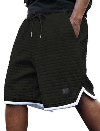 3rd hill Mens Athletic Sweat Shorts Casual Stretch Elastic Waist Waffle Workout Gym Shorts 7" Inseam Running Basketball Short with Pockets Black Medium - Image 1