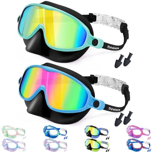 Vvinca Swim Goggles with Nose Cover, 2 Pack Wide View Diving Mask Anti-Fog UV No Leak Toddlers Swimming Goggles for Kids 3-12 - Image 1