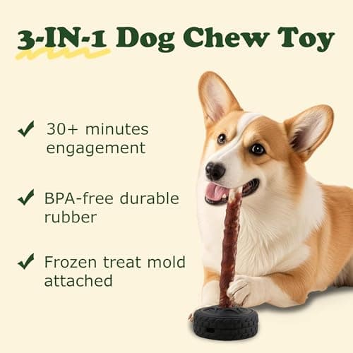 PETFROH 3-in-1 Dog Treat Toy for Aggressive Chewer, Natural Rubber Dog Puzzle, Bully Stick Holder, Frozen Treat Dispensing Toy for Small Medium Large Breeds - Thumbnail 2
