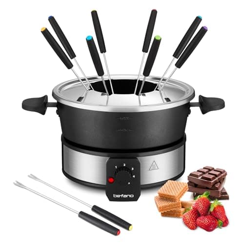 Electric Fondue Pot, 2 Quart Stainless Steel Chocolate & Cheese Fondue Set