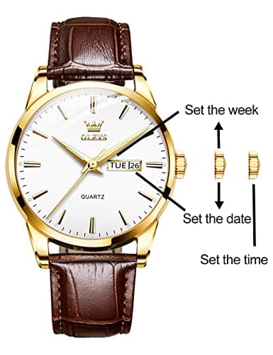 OLEVS Brown Leather Mens Watches Classic Analog Quartz Watch Ultra Thin Waterproof Watches for Men Small Casual Dress Date Day White Dial Men's Wrist Watch Simple Easy Reader Reloj para Hombre - Thumbnail 6