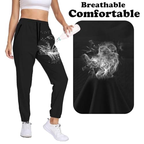 Hiking Pants Women Water Resistant Quick Dry Joggers with Pockets Elastic Waist Drawstring UPF 50+ Cargo Lightweight Work Travel Casual Black XXL - Thumbnail 6
