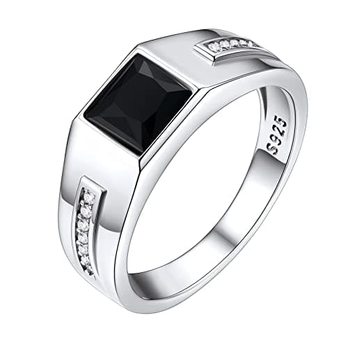 Men's Classic Square Black Onyx Band Ring Black Gemstone Ring Platinum Gold Vermeil Silver Wedding Engagement Anniversay Fashion Promise Band Ring, Size 8 - Image 1