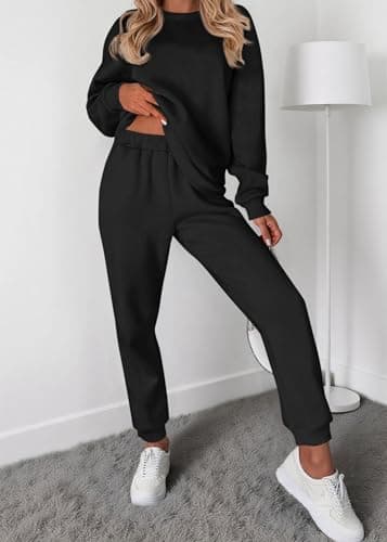 KIRUNDO Sweatsuits Women 2 Piece Outfit Matching Workout Lounge Sets Fall Fashion Clothing Tracksuit Airport Outfits 2026(Black,XX-Large) - Thumbnail 3