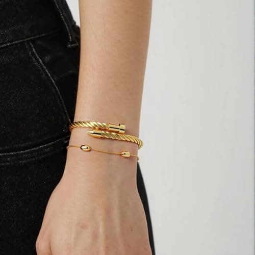LCTrusttmor Gahna 18K Gold Plated Beads Bracelets for Women, Stackable 18K Gold Plated with Adjustable Link Chain Set Dainty Trendy Jewelry Gifts - Thumbnail 3