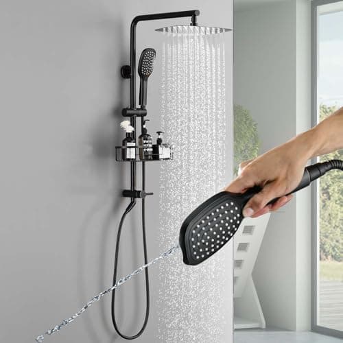 SonTiy Rain Shower Head System with Handheld Spray, 360° Adjustable Shower Arm Exposed Showerhead Kit with Caddy for Whole Family, 1.8 GPM, Oil Rubbed Bronze - Image 1