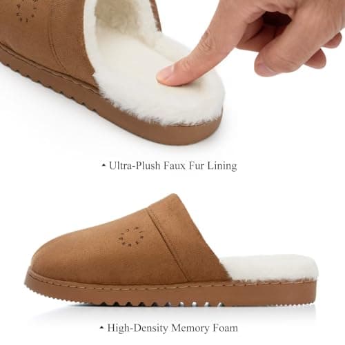 NineCiFun Slippers for Women Fuzzy House Shoes Cozy Suede Scuff Mules with Plush Fleece Lining Memory Foam Non-Slip Indoor Outdoor Cute Slippers Dark Camel Size 9 10 - Thumbnail 6