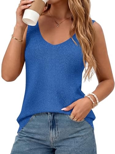BTFBM Sweater Vest Women 2026 Spring Summer Sleeveless V Neck Sparkle Knit Basic Loose Fit Tank Tops Vacation Outfits(Blue, XX-Large) - Image 1