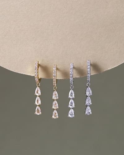 Dangle Earrings for Women Silver Diamond Hoop Earrings Dainty Cubic Zirconia Drop Earring Wedding Jewelry for Brides - Thumbnail 6