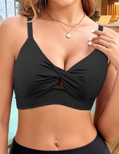 VIAURBE Women Bikini Top Only - Push Up Large Bust Swimsuit Top 2025 Twist Front Bathing Suit Black L - Thumbnail 2