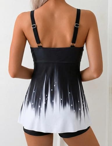 Firpearl 2026 Tankini Swimsuits for Women Two Piece Bathing Suits with Shorts Modest Tank Top Swim Dress XL/US14 Black&White Ombre - Thumbnail 3
