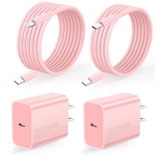 VANOVEI Compatible with iPhone Charger Fast Charging,2Pack 20W USB C Fast Charger Block with 6FT USB C Cable&10FT USB C to Liightning Cable Compatible with Phone 16/15/14/13/12 Pro/Pro Max,Pink - Image 1