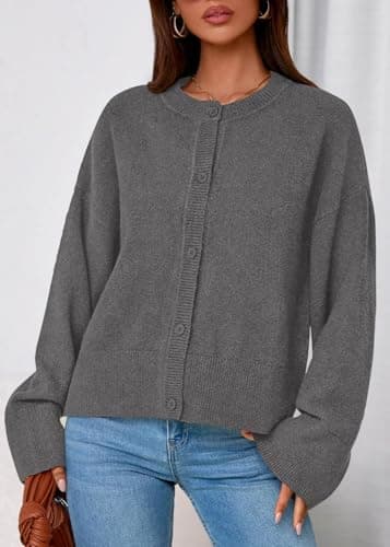 KIRUNDO Cardigan Sweaters for Women Fall Trendy Long Sleeve Chunky Knit Button Up Oversized Winter Jacket Casual Outwear(Grey, Medium) - Thumbnail 6