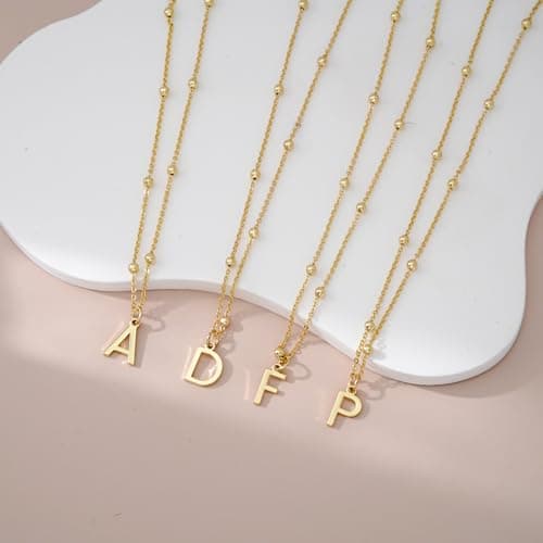 KISSCLOUD Initial Necklaces for Women 14K Gold Plated Dainty Letter Charm Necklace Personalized Name Pendant Bead Chain D Necklace Non Tarnish Trendy Jewelry Gift - Thumbnail 6