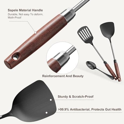 ZRHI Titanium Spatula Set of 3 for Kitchen, Kitchen Utensil Set Pure Titanium, Food Grade, High Heat Resistant Cooking Utensils, Easy to Clean, Black - Thumbnail 3