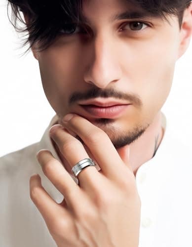 MomentWish 8mm Black Tungsten Rings, Valentine's Day Gift Birthday Gifts, Promise Ring for Him, Black Tungsten Eternity Band-Size8 - Thumbnail 3