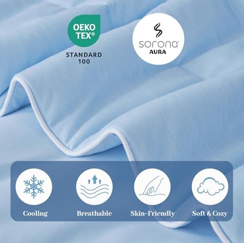Amélie Home Cooling Comforter Twin Size, Dual-Sided Lightweight Cooling Blanket for Hot Sleepers, Q-Max 0.43 Breathable Cooling Quilt for Night Sweats, 68" x 90", Heather Ice Blue - Thumbnail 6