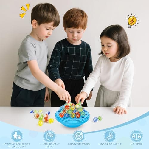 YUOIOYU Marble Balance Game - 50 Colorful Marbles with Built-in Storage, Fun Family Challenge for 1-4 Players, Educational Toy for Kids & Adults, Perfect for Parties, Travel & Birthday Gifts (Blue) - Thumbnail 6
