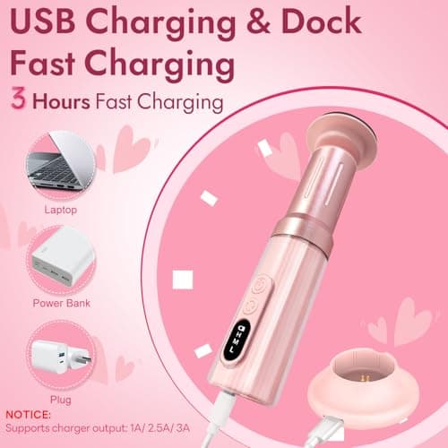 JINYAWA Electric Foot Callus Remover - 2-in-1 Rechargeable Cordless Foot File with LCD Display & 6 Speeds - Professional Foot Sander for Dead Skin, Thick Nails, Heels and Soles (Pink) - Thumbnail 5