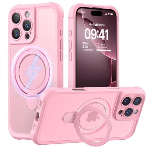 MOCCA Design for iPhone 16 Pro Max Case with Magnetic Invisible Stand [Full Camera Protection] [Compatible with Magsafe] Military Drop Shockproof Translucent Matte Phone Case Cover 6.9",Pink