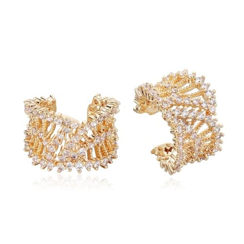 LOYATA 14K Gold Plated Cubic Zirconia Ear Cuff Huggie Hoop Ear Cuff Earrings for Women Clip On Cartilage Earring Gold Earrings for Women Jewelry Gifts - Image 1