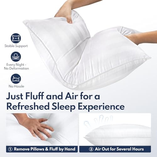 DIORIS Pillows Queen Size Set of 2 - Luxury Hotel Collection Bed Pillows for Sleeping, Supportive Side Sleeper Pillow, Fluffy Down Alternative Microfiber Filled for Back, Stomach Sleepers - Thumbnail 2
