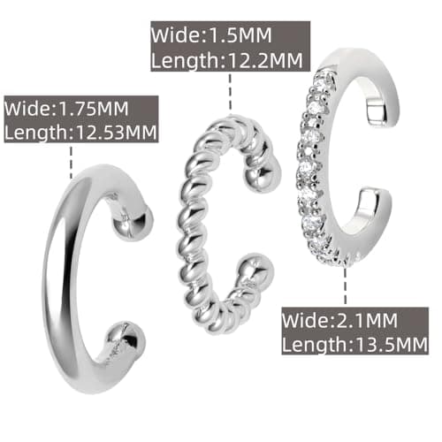 POMODA 3PCS 14K Gold Plated Ear Cuff Earrings for Women Small CZ Ear Cuffs Non Piercing Cartilage Earrings Lightweight | Clip On Huggie Hoop for Her - Thumbnail 2