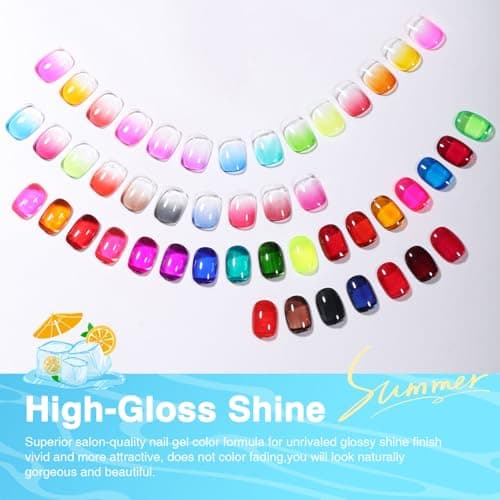 20 Color Patting Nail Gel Polish Kit, Jelly Ombre Painting Gel Palette Transparent Effect Summer Nailswith Sponge Applicators for Blush Blooming Floral Aura French Manicure DIY Nail Art Palette - Thumbnail 2