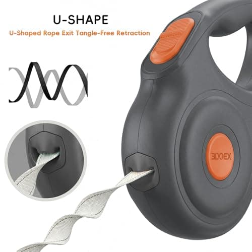 Retractable Dog Leash 10FT for Small & Medium Dogs, Sturdy Heavy-Duty Nylon Tape with Secure Locking Carabiner & Poop Bag Holder, Smooth One-Hand Control, Anti-Slip Handle, Tangle-Free Design (Black) - Thumbnail 6