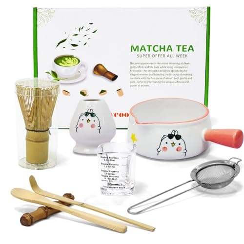 Dycoony Matcha whisk set, Matcha bowl with handle, 8-piece matcha set, bowl,matcha bamboo mixer, teaspoon, spoon, sieve, mixer holder,measuring cup,scoop stand, gift for matcha starter kit - Image 1
