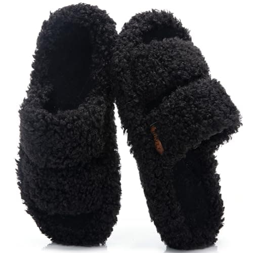 BOVTY Women's Fuzzy Open-toe Bowknot & Double-Strap Slippers, Memory Foam Non-Slip Indoor House Slides - Image 1