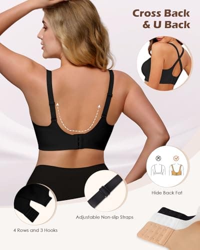 As Fairy Wireless Push Up Comfort Bra for Women with Soft Support Seamless Stretch Full Coverage Everyday Bras Black 34D - Thumbnail 4