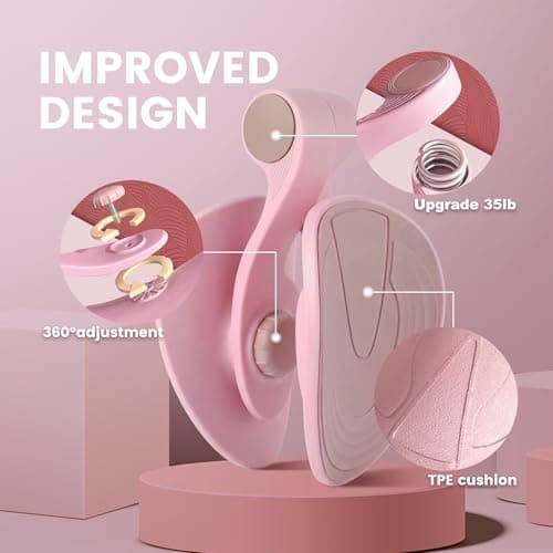 35lb Fixed-Resistance Inner Thigh Exerciser + 39LB Fabric Resistance Band | Balanced Center-of-Gravity Hip & Leg Trainer Kit for Men & Women | Portable Home Gym Lower Body Workout Equipment (Pink) - Thumbnail 2