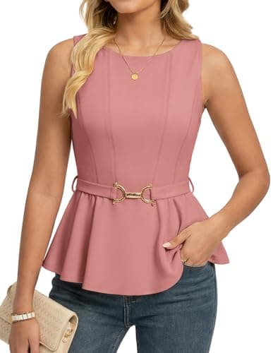 GRACE KARIN Peplum Top for Women Sleeveless, Work Business Casual Shirts for Office, Summer Fashion Blouse Pink XX-Large - Image 1