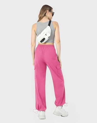 keriffe Baggy Cargo Pants Women Parachute Hiking Wide Leg Pants with 4 Pockets Y2K Clothes Casual Travel Hot Pink - Thumbnail 3
