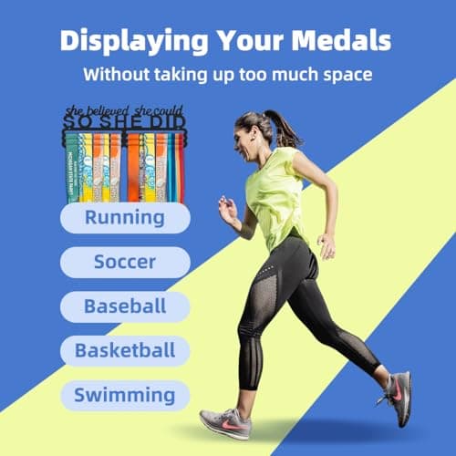 Dafftos She Believed She Could So She Did Medal Hanger Ribbon Holder Display Wall Mounted Steel Rack Organizer Frame Awards Cheer Gymnastics Soccer Softball Runner Sports Easy to Install - Thumbnail 6