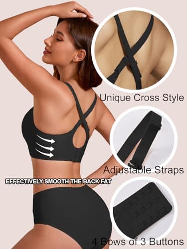 COCOMARTS Jelly Bras for Women No Underwire Push Up V Mesh Seamless Comfort Tshirt Bra Supportive Lift Bralette Everyday Bra Black Medium - Thumbnail 5