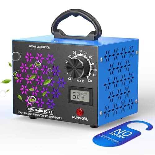 120,000mg/h Ozone Generator Machine with Temp/Humidity Display, Triple Side Vents for Enhanced Airflow - Faster & Wider Ozone Odor Eliminator Air Purifier for Home Car Pets, Up to 6000 Sqft, Blue - Image 1