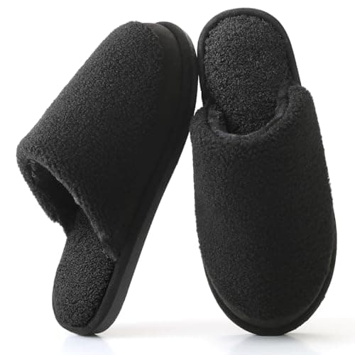 Parlovable Women's Memory Foam House Slippers - Polar Fleece Lining Non-Slip Indoor Shoes Black 9-10 - Image 1