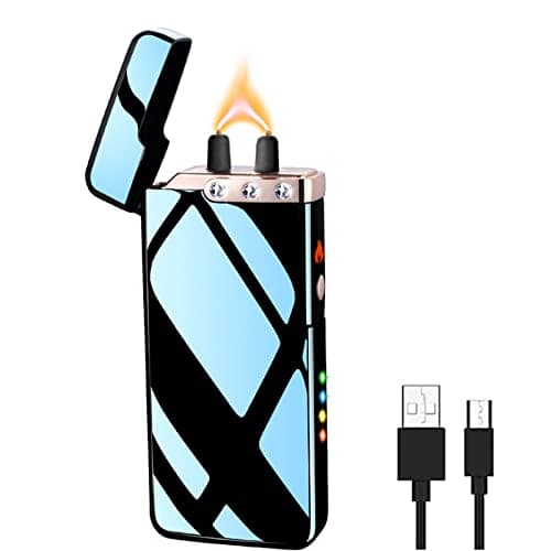 RSBYE Electric Lighters Rechargeable USB Windproof Flame Lighter Plasma Arc Electronic Lighter with LED Battery Indication for Outdoors Camping, Candles, Incense Stick (Ice Black)