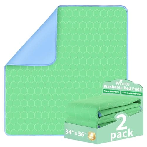 Wnote® Leakproof Reusable Bed Pads (34"x36", 2 Pack) - Heavy Absorbency Washable Underpads for Incontinence, Bedwetting, Potty Training - Waterproof Mattress Protector for Adults & Kids - Green - Image 1