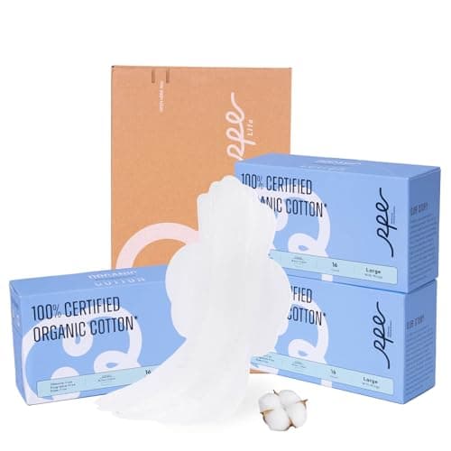 100% Large Organic Pads for Women, Ultra Thin Heavy Flow Sanitary Napkins with Wings, Unscented Cotton Pads, Super Absorbency Feminine Extra Coverage Menstrual Period Pad (Large, Size 4, 48ct) - Image 1