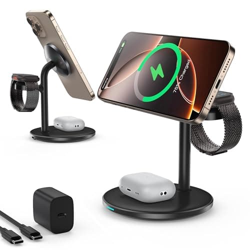 3 in 1 Wireless Charging Station for Apple Devices with MagSafe Charger, Wireless Charger Station for iPhone 17/16/15/14/13/12 Pro Max Air Plus Mini,Wireless Charging for iWatch&AirPods(20W Adapter) - Image 1