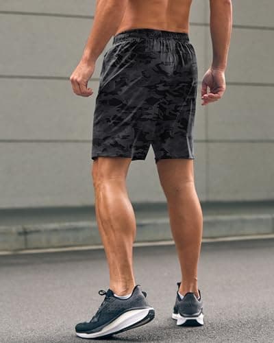 Men's Athletic Running Shorts with Zipper Pockets Quick Dry 7"/ 5"/ 9" Workout Gym Shorts for Basketball Hiking(Grey Camo,7XS) - Thumbnail 2
