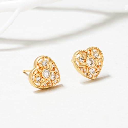 Fettero Gold Earrings for Women Delicate Dainty Earrings | 14K Gold Plated Stud Earrings Trendy Handmade Butterfly, Spike Heart, Flower, Cross, Evil Eye Stud Earrings Ligthweight Hypoallergenic - Thumbnail 5