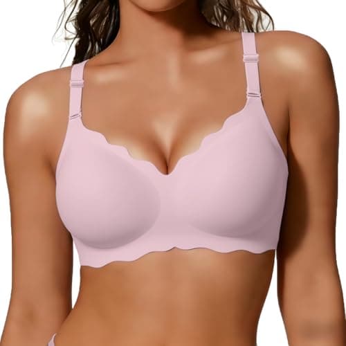 COCOMARTS Jelly Bras for Women No Underwire Scalloped Push Up Wireless Bralettes Seamless Soft Comfort Everyday Tshirt Bra Pink 4X-Large - Image 1