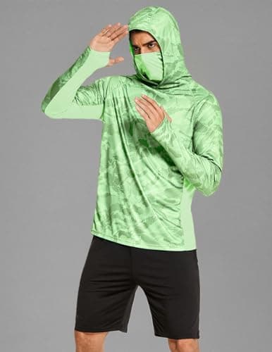 Men's Long Sleeve Fishing Shirts UPF 50+ Sun Protection Hoodie with Mask Quick Dry Hiking Neck Gaiter Hoodie UV Rashguards Camouflage - Thumbnail 6