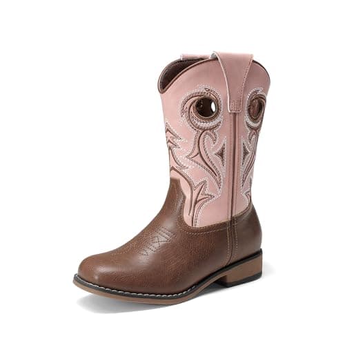 DREAM PAIRS Boys Cowboy Boots Kids Classic Western Boots Square Toe Girls Cowgirl Boots for Toddler/Little Kid/Big Kid,Size 13 Little Kid,Pink,SKMB26001K - Image 1