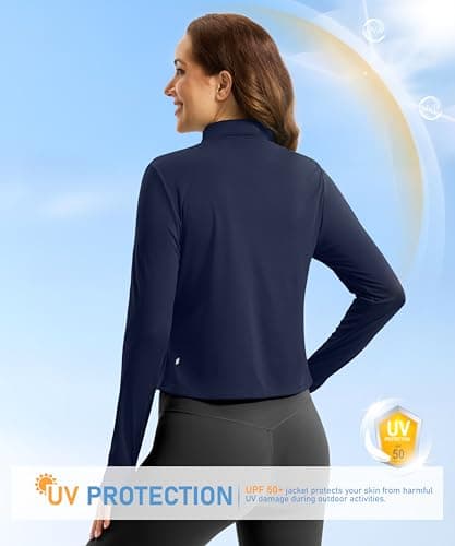 Soothfeel Women's UPF 50+ Sun Protection Athletic Jacket Lightweight Crop Zip Up Long Sleeve SPF Shirts Hiking Workout Pocket Navy S - Thumbnail 3