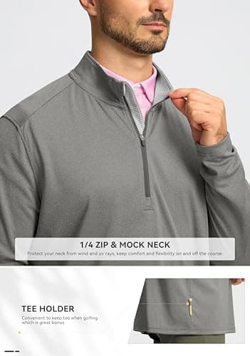 Obla Golf Quarter Zip Pullover for Men Mock Neck Sweatshirt Lightweight Sun Protection Men's Long Sleeve Golf Shirt (Grey Melange_S) - Thumbnail 4